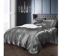 Intimates Satin Silky Bedding Sets Duvet Cover, Fitted Sheet and Pillowcases Easy Care Duvet Cover Complete Set (King, Silver)