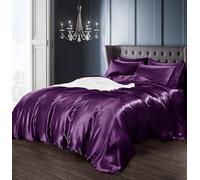 Intimates Satin Silky Bedding Sets Duvet Cover, Fitted Sheet and Pillowcases Easy Care Duvet Cover Complete Set (Super King, Purple)