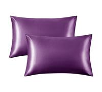 Intimates Silky Satin Pillow Cases 2 Pack - Navy Pillowcase for Hair and Skin Standard Size with Envelope Closure, 50x75cm (Pillowcase Pair, Purple)