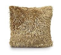 Intimates Soft Suede Shaggy Chenille Scatter Soft Decorative Square Throw Pillow Cover Cushion Covers Pillowcase (Beige, 2 x Filled Cushions)