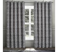 Intimates Woven Jacquard Ring Top Curtains, Stylish Drapes For Living Room, Machine Washable, Elegant Geometric Design - Grey