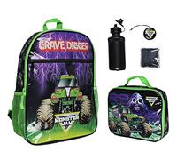 INTIMO Monster Jam Grave Digger Truck 5 PC Backpack Lunch box Icepack Water Bottle Keychain 16"