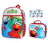 INTIMO Sesame Street ABC Cookie Monster Elmo 3 PC Backpack Lunch Box Pencil Pouch