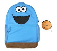INTIMO Sesame Street Backpack Cookie Monster Character 16" Book Bag with Keychain Cookie Tech Coin Pouch