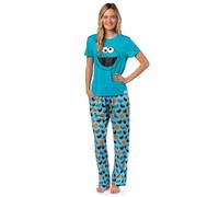 INTIMO Sesame Street Women's Big Face Tossed Print Character Sleep Pajama Set, Cookie Monster, XL