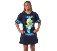 INTIMO The Smurfs Women's Varsity Team Smurfette Sleep Shirt Nightgown Lounge Oversized Pajama Tee, Blue, S