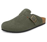 Intini Men Suede Clogs Leather Boston Mules Soft Cork Footbed Adjustable Buckle with Arch Support Sandals Shoes Size Green UK8.5=44
