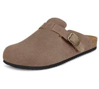 Intini Suede Clogs Women Leather Boston Mules Men Soft Cork Footbed Adjustable Buckle with Arch Support Sandals Shoes Size Dark-Brown UK8=43