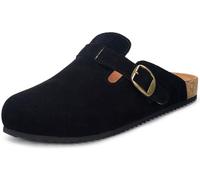 Intini Suede Clogs Women Leather Boston Mules Men Soft Cork Footbed Adjustable Buckle with Arch Support Sandals Shoes Size Black UK8=43