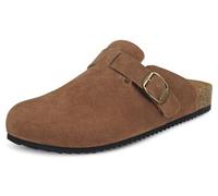 Intini Suede Clogs Women Leather Boston Mules Men Soft Cork Footbed Adjustable Buckle with Arch Support Sandals Shoes Size Red-Brown UK8=43
