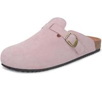 Intini Suede Clogs Women Leather Boston Mules Soft Cork Footbed Adjustable Buckle with Arch Support Sandals Shoes Siz Pink UK6=40