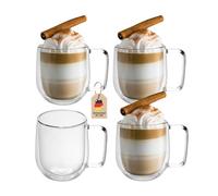 INTIRILIFE 4x double-walled thermo glasses set -150-200ml- mouth-blown insulated for espresso cappuccino, tea glasses coffee glasses latte macchiato cups, floating effect with handle