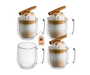INTIRILIFE 4x double-walled thermo glasses set -150-200ml- mouth-blown insulated for espresso cappuccino, tea glasses coffee glasses latte macchiato cups, floating effect with handle