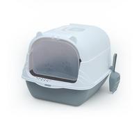 Intirilife cat litter box with lid including scoop in grey-white -51 x 37.5 x 34.5cm- Cat litter box with cover, modern, closed toilet for cats- Toilet bonnets litter box-reduced odour formation