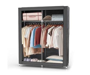 INTIRILIFE Fabric Wardrobe 108x170x45 cm in MOUSE GREY - Lockable Folding Canvas Closet with Zipper, Side Pockets and Hanging Rail - Non-Woven Foldable Textile Storage