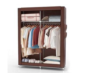 INTIRILIFE folding wardrobe 108x170x45 cm in KOKOS BROWN - Fabric wardrobe with zip and clothes rail, side pocket and compartments - Plug-in shelf, metal frame, storage