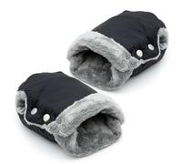 Intirilife Hand Warmer Gloves with Fleece for Buggy and pram in Black - Universal Size Hand muff for one Hand Each (one Pair) Water-Repellent Windproof Breathable Weatherproof Bike Trailer Flannel