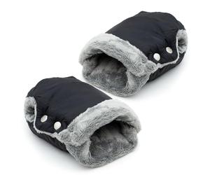 Intirilife Hand Warmer Gloves with Fleece for Buggy and pram in Black - Universal Size Hand muff for one Hand Each (one Pair) Water-Repellent Windproof Breathable Weatherproof Bike Trailer Flannel