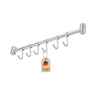 Intirilife hanging rail for the kitchen made of stainless steel with 6 movable hooks for drilling - 35.8 x 3.4 x 2.2 cm - kitchen railing hook rail holder kitchen utensils rod cup holder wall holder