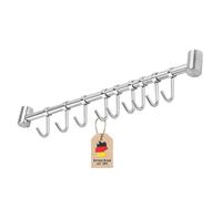 Intirilife hanging rail for the kitchen made of stainless steel with 9 movable hooks for drilling - 49.8 x 3.4 x 2.2 cm - kitchen railing hook rail holder kitchen utensils rod cup holder wall holder