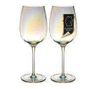 INTIRILIFE Set of 2 Wine Glasses 440 ml with Rainbow Shimmer & Wave Shape - White Wine Red Wine Goblet Long Stem - Lead Free Crystal Glass Dishwasher Safe Shockproof - Elegant for Table Bar Gift