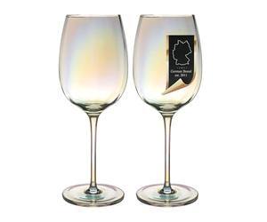 INTIRILIFE Set of 2 Wine Glasses 440 ml with Rainbow Shimmer & Wave Shape - White Wine Red Wine Goblet Long Stem - Lead Free Crystal Glass Dishwasher Safe Shockproof - Elegant for Table Bar Gift