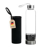 INTIRILIFE Water bottle with healing stones and Black pouch - Black Obsidian - 400 ml capacity - Bottle with gemstones, minerals