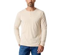 INTO THE AM Henley Shirts for Men S - 4XL Casual Collarless 3-Button Short & Long Sleeve Fitted Modern Fit T-Shirt, Beige, Large
