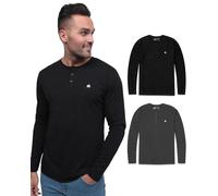 INTO THE AM Long Sleeve Henley Shirts for Men S - 4XL Casual Lightweight Fitted Longsleeve, Pack of 2 - Branded - Black/Charcoal, XL