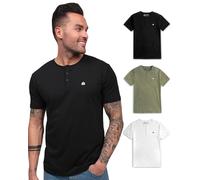 INTO THE AM Premium 3 Pack Henley Shirts for Men - Casual Short Sleeve Modern Slim Fit Logo T-Shirt Multipack Tee - Branded (Black/Olive Green/White, Medium), Pack of 3 - Branded-black/Olive Green