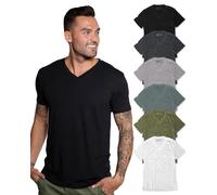 INTO THE AM Premium V Neck T Shirts for Men - Modern Fitted Tees S - 2XL Vneck Undershirts, 6-pack Non-branded -Black/Charcoal/Grey/Indigo/Olive Green/White, XL