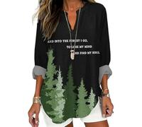 Into The Forest V-Neck T-Shirt Casual Elastic Shirts for Women (Black L)