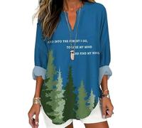 Into The Forest V-Neck T-Shirt Casual Elastic Shirts for Women (Blue XL)