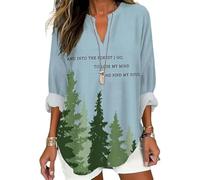 Into The Forest V-Neck T-Shirt Casual Elastic Shirts for Women (Light Blue XXL)