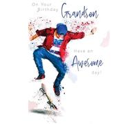 Into The Green Publishing Birthday Card for Grandson, Skateboarding Design, 'Have an Awesome Day' Message