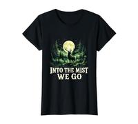Into The Mist We Go Elk Forest Full Moon Nature Value Graphic T-Shirt, Women, Black, XL