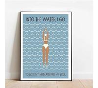 Into The Ocean I Go To Lose My Mind Find My Soul Poster Print, Vintage Open Water Swimming Wall Art Canvas Painting Picture Decor 50x70Cm