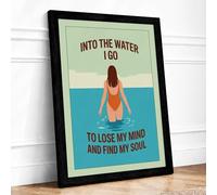 Into The Water I Go Coastal Framed Wall Art Print A3 Black | Ready to Hang, Premium Gi Paper, Fade-Resistant Inks, Securely Packaged, UK Made