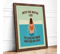 Into The Water I Go Coastal Framed Wall Art Print A3 Walnut | Ready to Hang, Premium Gi Paper, Fade-Resistant Inks, Securely Packaged, UK Made
