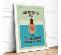 Into The Water I Go Coastal Framed Wall Art Print A3 White | Ready to Hang, Premium Gi Paper, Fade-Resistant Inks, Securely Packaged, UK Made