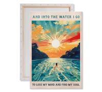 Into The Water I Go To Lose My Mind And Find My Soul Poster Swimmers Canvas Art Prints Sunrise Sunset Abstract Wall Art Abstract Landscape Painting Inspirational Landscape Pictures 16x24inch Framed