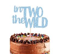 Into The Wild Cake Topper - Glitter Light Blue 2nd Birthday Cake Decorations, Wild Theme Cake Top Photo Booth Props (Light Blue)