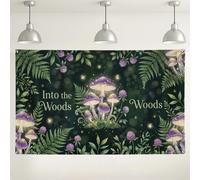 Into the Woods Mushroom Wall Backdrop, Floral Fern Greenery Party Decorations, Dark Violet Indoor/Outdoor Photography Background for Events and Gatherings 71x43 Inch