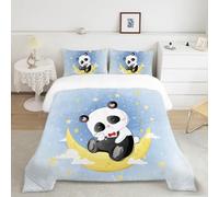 INTOMENG Cute Panda Kids Double Duvet Cover Set 200×200cm Quilt Covers for Girls Boys 3D Bedding Collections with 2 Pillowcases 50×75cm 100% Microfibre Soft Bedding