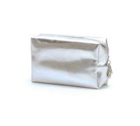 Intonowa Small Makeup Bag，Cosmetic Bags for Women，Silver Leather Makeup Pouch, Silver, Square Bag