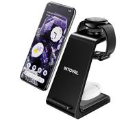 Intoval 3-in-1 Charging Station for Pixel Watch 2nd Gen, Google Pixel 8 Pro/7/6, Stand for Pixel Buds/Buds Pro, Charger Dock for Qi Wireless Phone (P3, black)