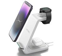 Intoval Wireless Charger for Fitbit Sense 2/Sense/Versa 4/Versa 3, 3 in 1 Wireless Charging Station for iPhones, Androids, Airpods (V3F, White)