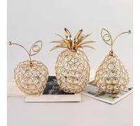 Intricate 3D Gold For Crystal Pear Fruit Ornament Figurine Featuring Shiny Rhinestones, Elegant Decorative Metal Centerpiece for Wedding Tables or Home Living(3 PCS)