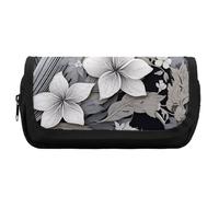 Intricate Black And White Tropical Flowers Pattern Pencil Case Office Pencil Box Large Capacity Pencil Box Pouch Holder Double Zipper Pencil Case Use to Organize Desktop And Plan Space Home Office