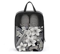 Intricate Black And White Tropical Flowers Pattern Shoe Bag Travel Shoe Organizer Water-Resistant Shoe Pouch with Zipper Sneaker Dust Bag, gray, One Size, Modern